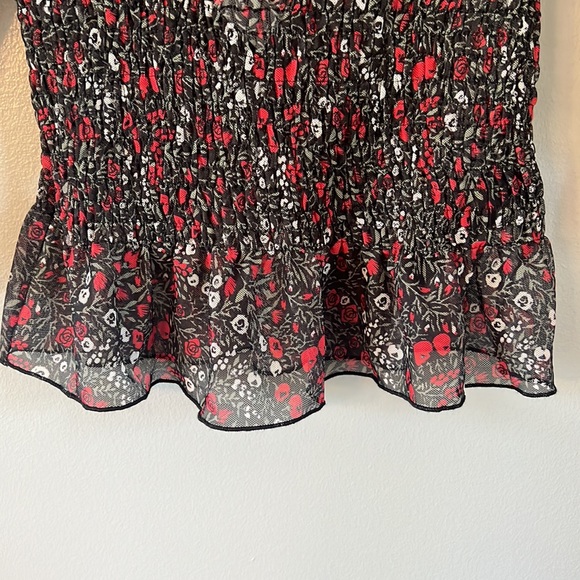 NWT Topshop Floral 3/4 Sleeve Smocked Ruffle Top - Picture 6 of 9